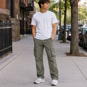 Mens Cargo Pants Utility Multi Pocket Zip Hem Relaxed Fit Cotton Green 34